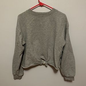 Lou & Grey medium gray lightweight sweatshirt, tie in the front bottom